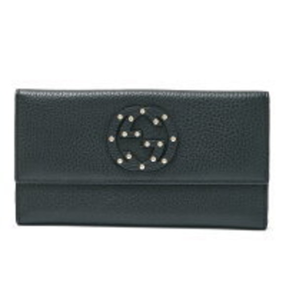 Gucci Leather Wallet Interlocking GG Fold Black Stud Long - Picture 1 of 7